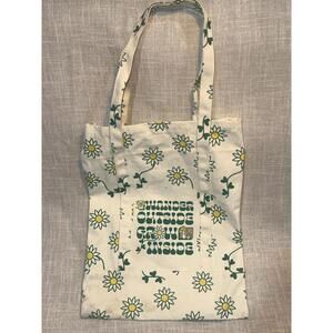 Canvas Tote Bag with Daisy Print and 'Wander Outside' Design
